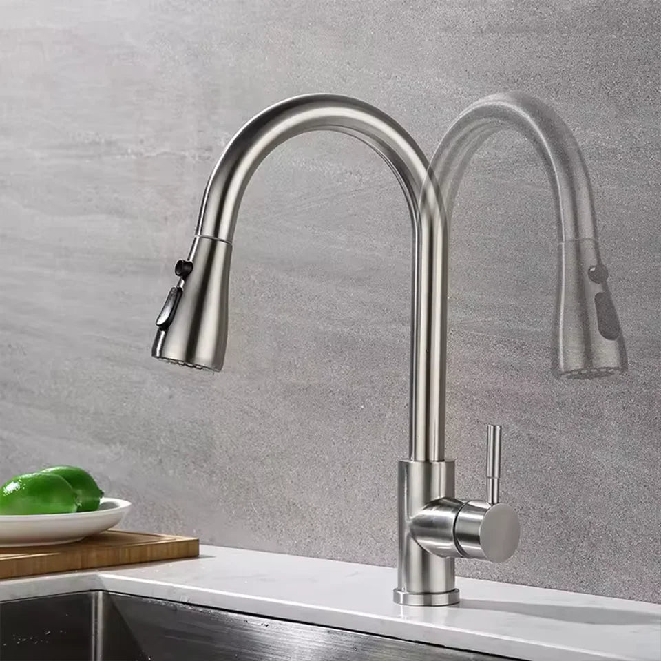 Kitchen Stainless Steel Hot and Cold Pull-Out Faucet with Three Functional Nozzles - Vibrant Variety Store