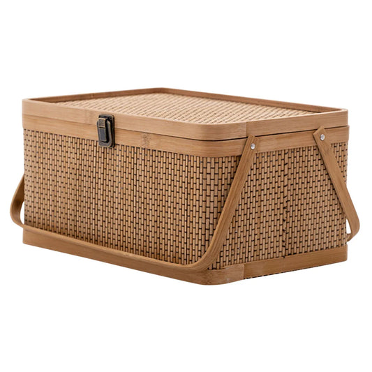 1Pc Woven Bamboo Basket Durable Storage Container Kitchen Garden Harvest Picnic Fruits Vegetable Egg Holder Shopping Bag With - Vibrant Variety Store