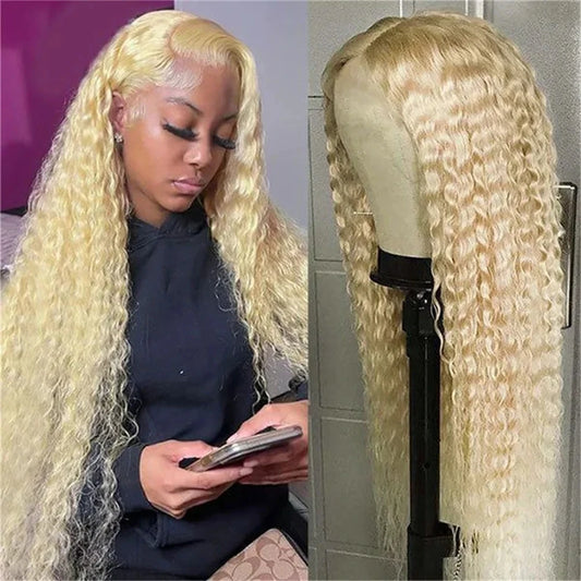 613 Loose Deep Wave Frontal Wig 13x6 HD Water Wave Lace Front Wig 30 40 Inch Honey Blonde 13x4 Lace Front Curly Human Hair Wigs - Vibrant Variety Store