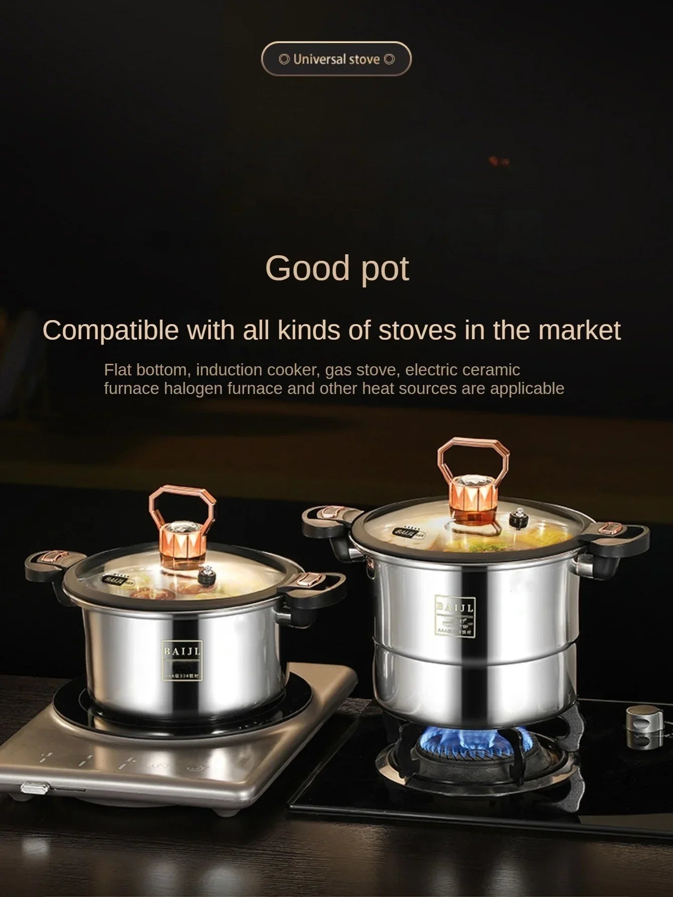 Micro pressure pot 304 stainless steel thickened soup pot household double ear bottle soup pot thickened composite bottom