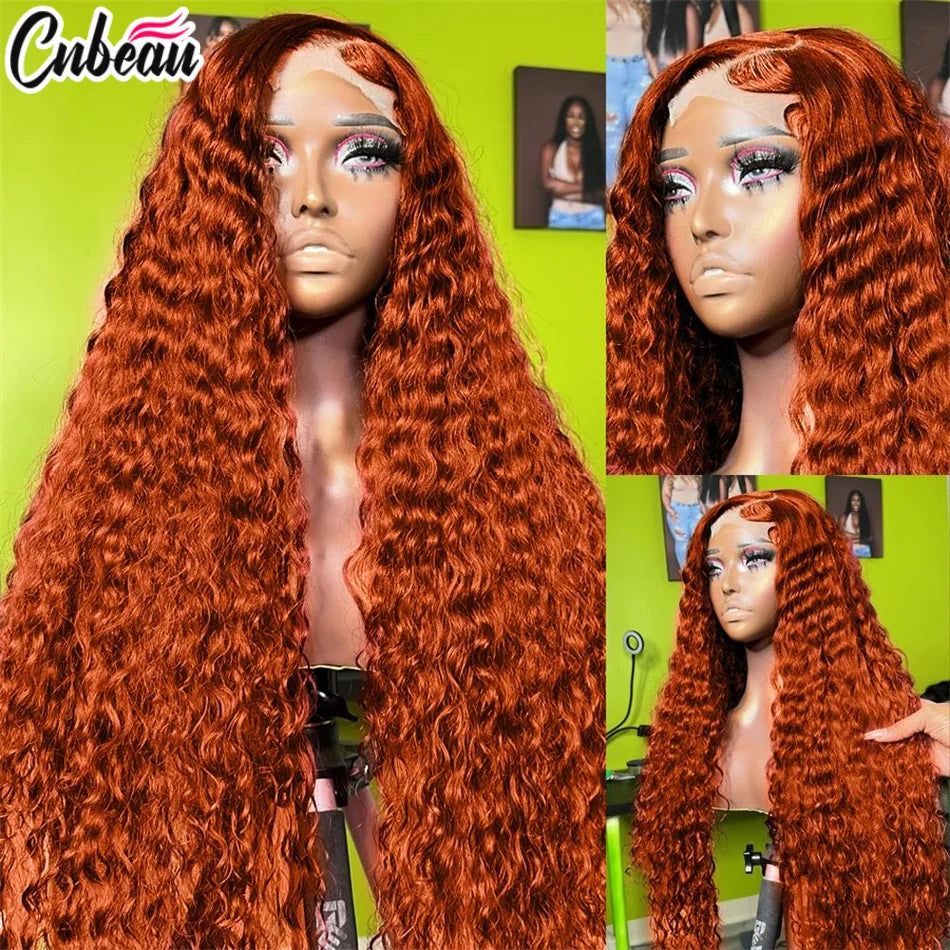 30-36 Inch Orange Ginger Deep Wave Human Hair Wig 13x4 13x6 HD Lace Curly Wave Color Lace Frontal Human Hair Wigs For Women 4x4 - Vibrant Variety Store