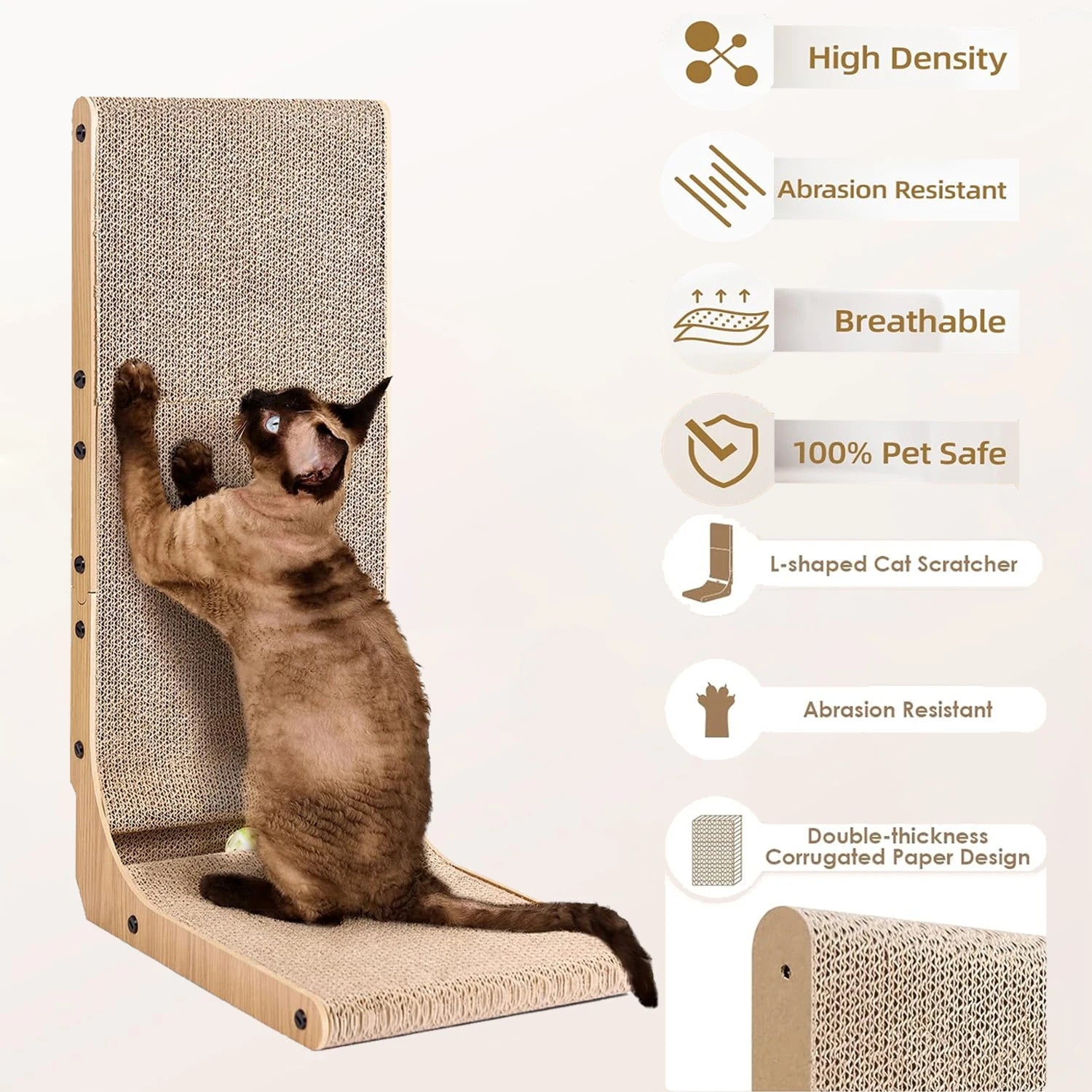 Large L-Shaped Cat Scratching Board with Ball Toy Cardboard Vertical Scratching Post Indoor Cat Toy - Vibrant Variety Store