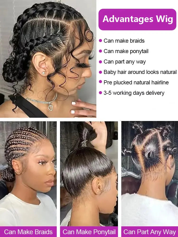 5x5 Kinky Straight Glueless Wigs Pre Cut Lace Kinky Straight Lace Front Wig  Yaki Straight Human Hair Wig For Woman 250% Density - Vibrant Variety Store
