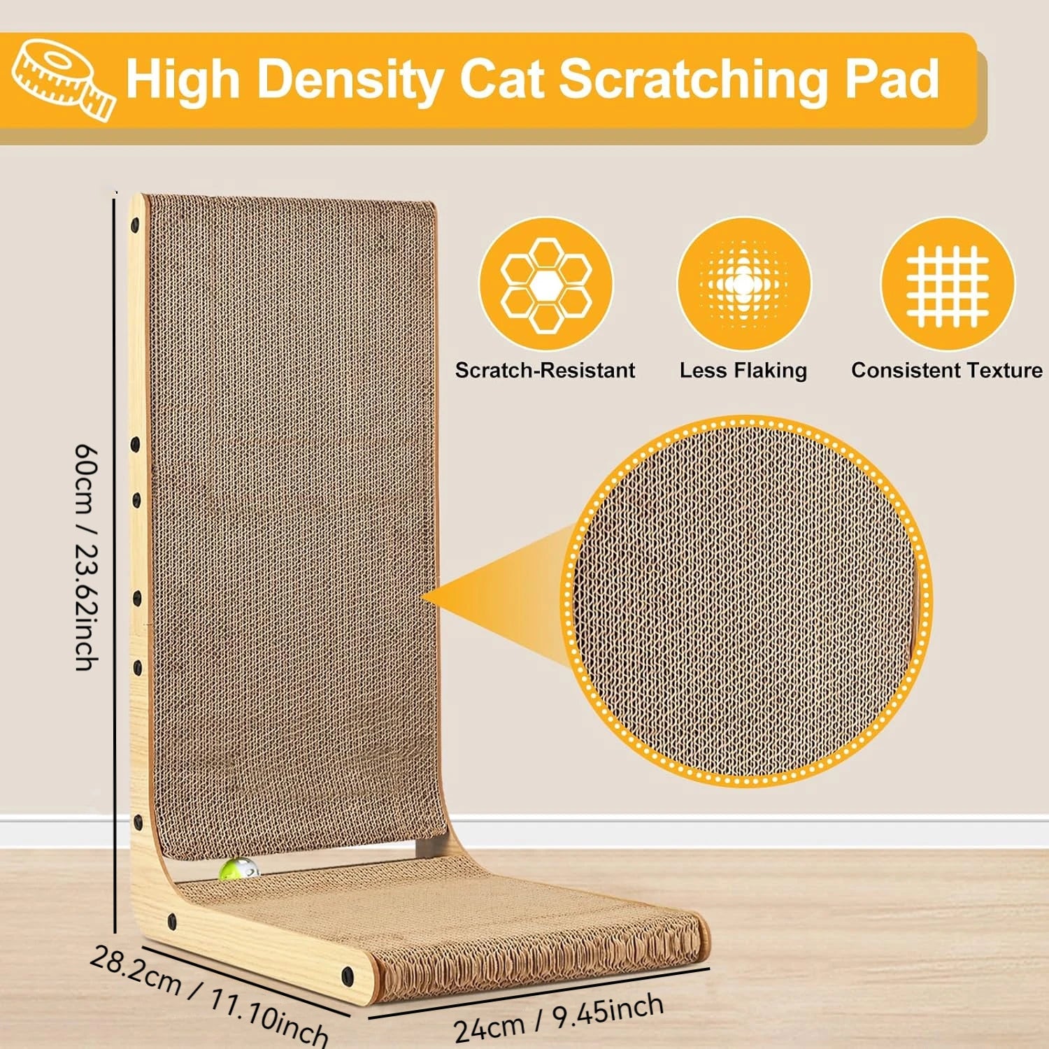 Large L-Shaped Cat Scratching Board with Ball Toy Cardboard Vertical Scratching Post Indoor Cat Toy - Vibrant Variety Store