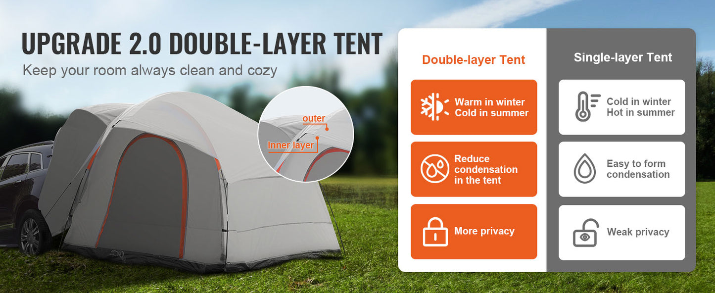SucceBuy SUV Camping Tent, 8'-8' SUV Tent Attachment for Camping with Rain Layer and Carry Bag, PU2000mm Double Layer Truck Tent - Vibrant Variety Store