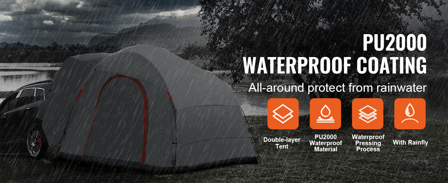 SucceBuy SUV Camping Tent, 8'-8' SUV Tent Attachment for Camping with Rain Layer and Carry Bag, PU2000mm Double Layer Truck Tent - Vibrant Variety Store