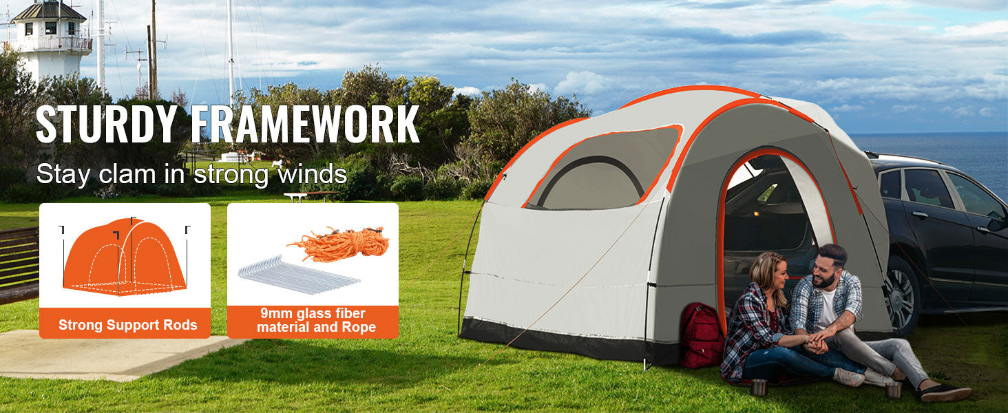 SucceBuy SUV Camping Tent, 8'-8' SUV Tent Attachment for Camping with Rain Layer and Carry Bag, PU2000mm Double Layer Truck Tent - Vibrant Variety Store
